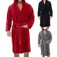 thumbnail image 5 of Solid Color Belt Flannel Bath Robe Hooded Pockets Warm Men Nightgown Home Clothes, 5 of 7