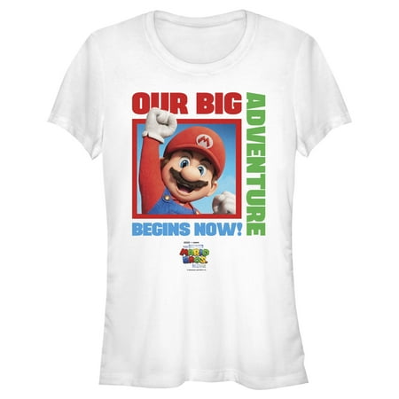 Junior s The Super Mario Bros. Movie Mario Our Big Adventure Begins Now Graphic Tee White X Large Junior s The Super Mario Bros. Movie Mario Our Big Adventure Begins Now Graphic Tee White X Large