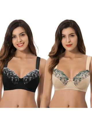  Curve Muse Womens Plus Size Minimizer Unlined Underwire Full  Coverage Bra-2 Pack-Grey/Black,Cream