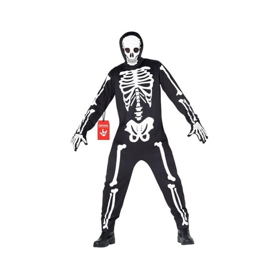 Morph Mens Skeleton Jumpsuit Adult Hooded Halloween Fancy Dress Costume Halloween Black L