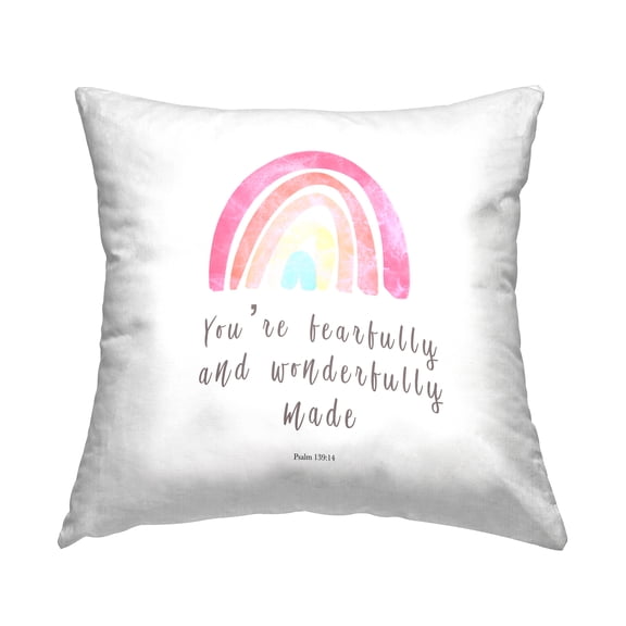Stupell Industries Psalm 139:14 Rainbow Proverb Square Decorative Printed Throw Pillow, 18 x 18