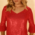 thumbnail image 6 of purcolt Women's Sequin Tops Flared 3/4 Sleeves Glitter Dressy Blouses V Neck Sparkly Shirts for Party, Evening, Cocktail, 6 of 9