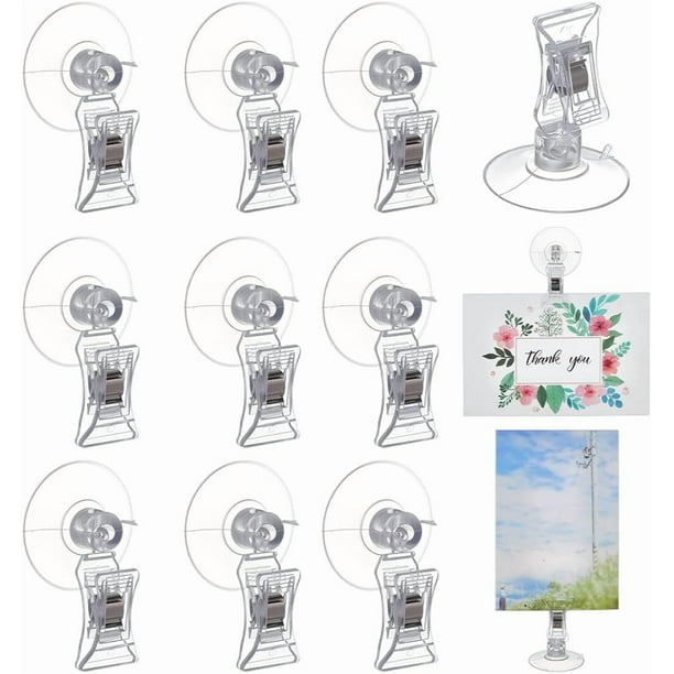 12 ventosas de plástico para publicidad, soportes para tarjetas de visita, soportes transparentes para ventanas y cristales.