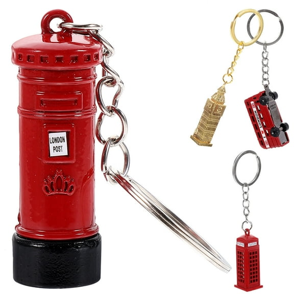 Minkissy 4Pcs England Keyring Vintage Alloy Pendant Bag Charm for Backpack Hanging Decor