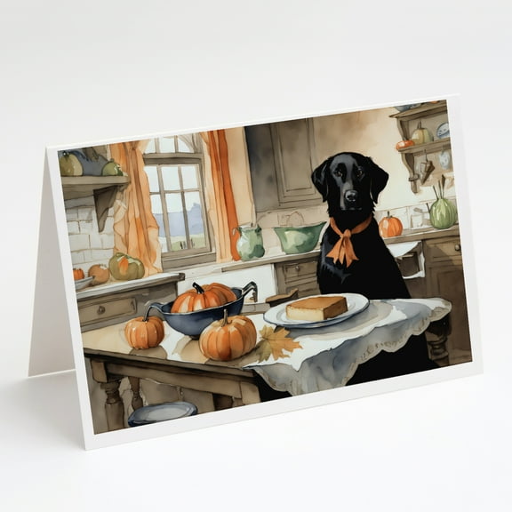 Black Lab Fall Kitchen Pumpkins Greeting Cards and Envelopes Pack of 8 7 in x 5 in