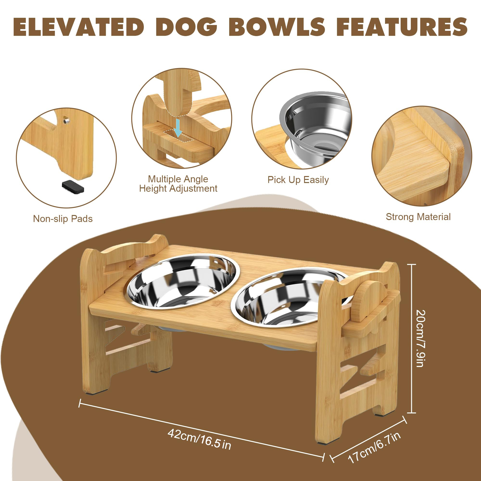 TIJITY Elevated Dog Bowls, Adjustable Raised Stand with 2 Stainless Steel Bowls photo 2