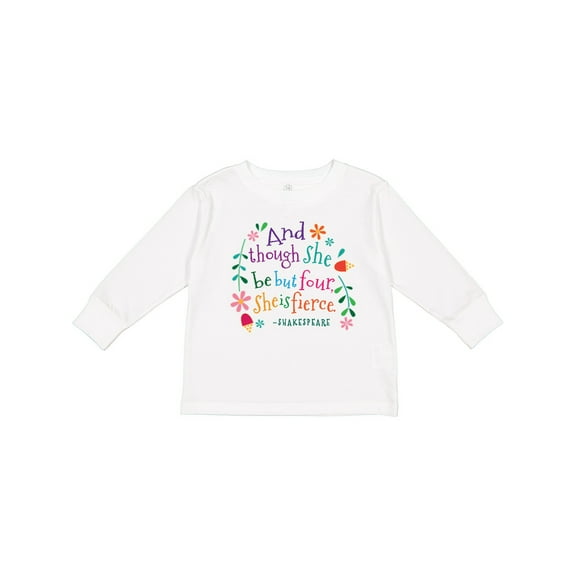 Inktastic 4th Birthday She is Fierce 4 Year Old Girl Girls Long Sleeve Toddler T-Shirt