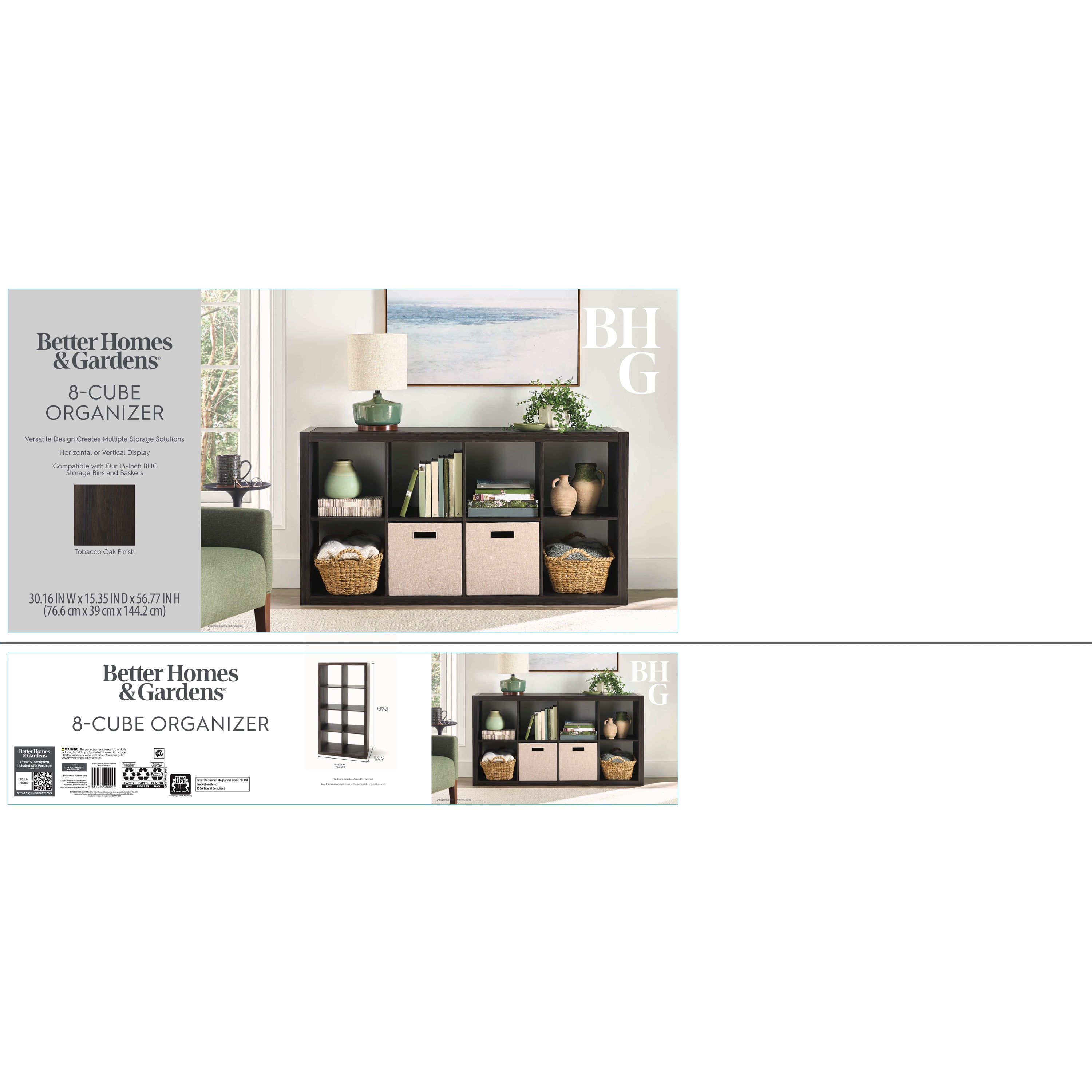 Better Homes & Gardens 8 Cube Storage Organizer, Charcoal
