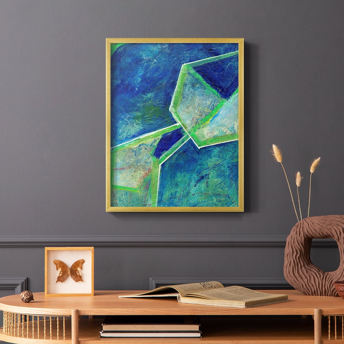 Geometric in Cool III Framed Print in Gold Solid Wood Framed Print No Nail Hanging