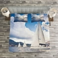 thumbnail image 3 of Ambesonne Nautical Quilted Bedspread Set 3 Pcs, Sailing Boat on Sea, King Size, Blue and White, 3 of 3