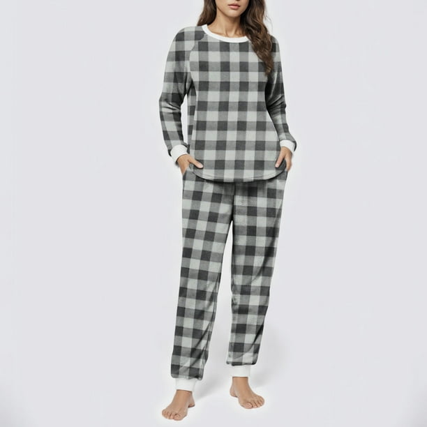 Conjunto de top y pantalones de poliéster con bolsillos largos y estampado de cuello redondo informal para mujer