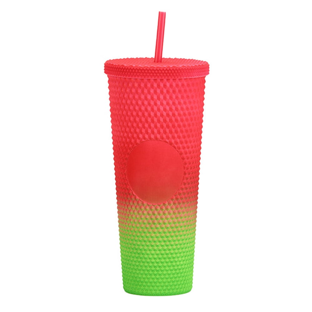 24 oz Double Wall Plastic Matte Studded Tumbler with Lid and Straw