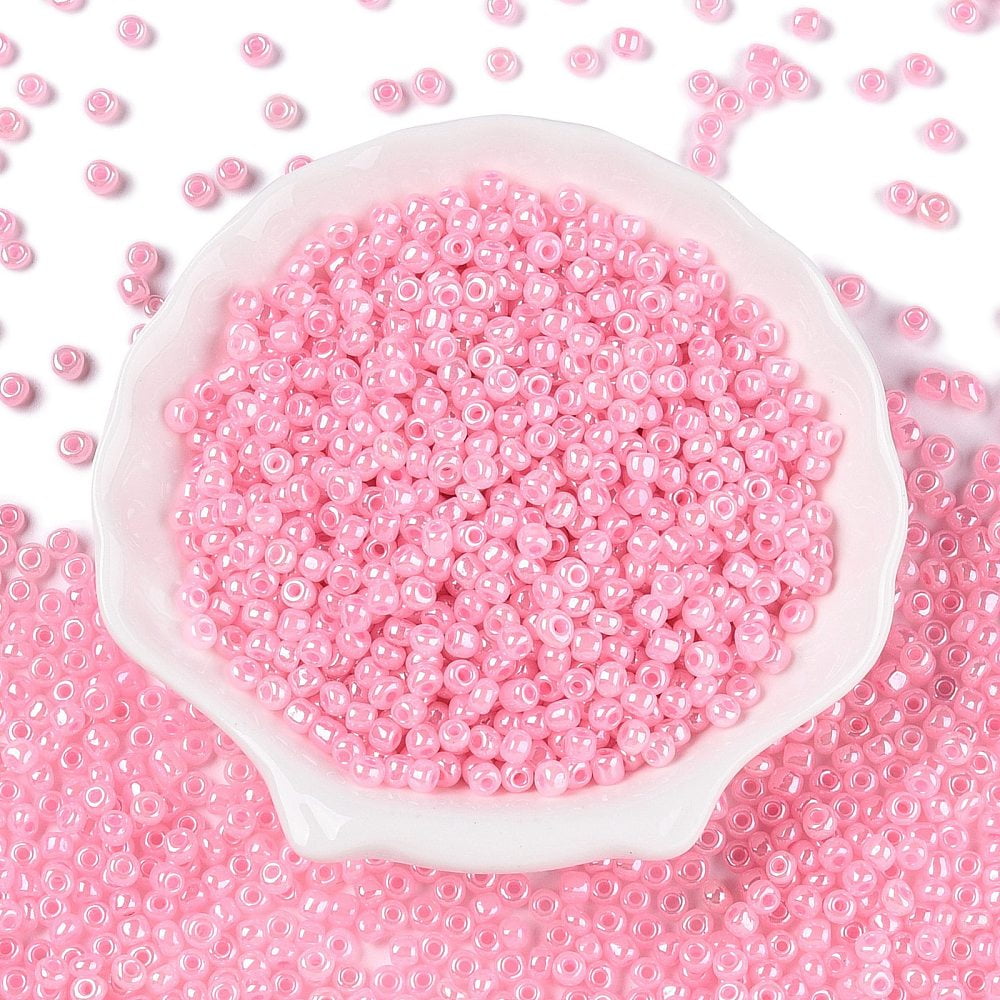 Glass Seed Beads Ceylon Round Pink 4mm Hole: 1.5mm about 4500pcs/pound