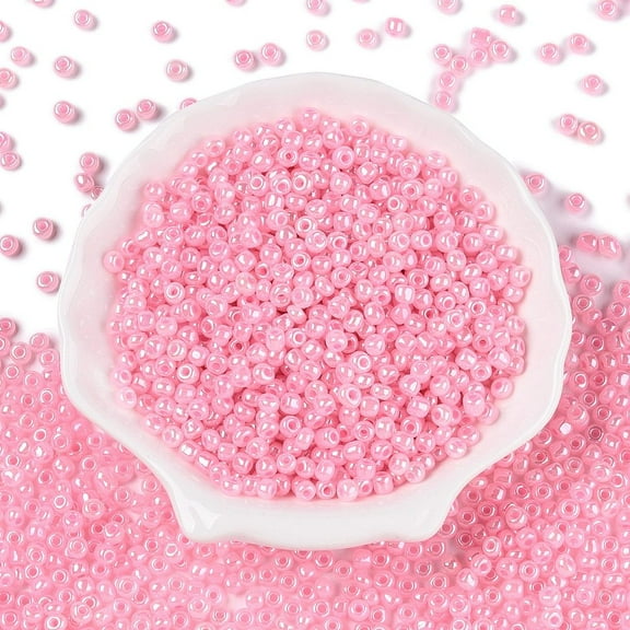 DIY Craft Beads 6/0 Ceylon Round Glass Seed Beads Pink Size: 4mm in diameter hole:1.5mm 495pcs/50g