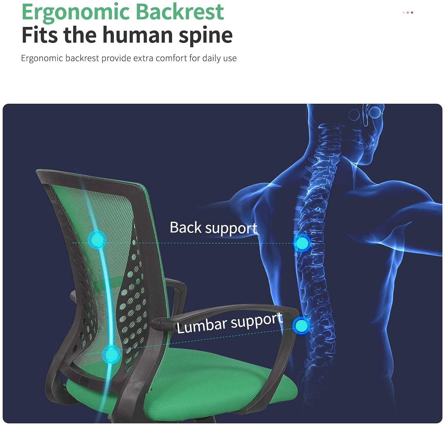BestOffice Ergonomic Office Chair, Lumbar Support, Swivel Rolling for Women(Green)