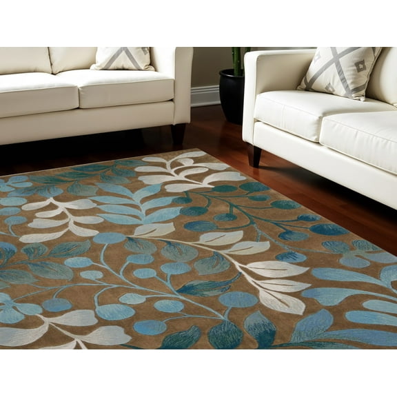 HomeRoots 556014 7 x 9 ft. Botanical Leaves Rectangle Area Rug, Blue & Brown