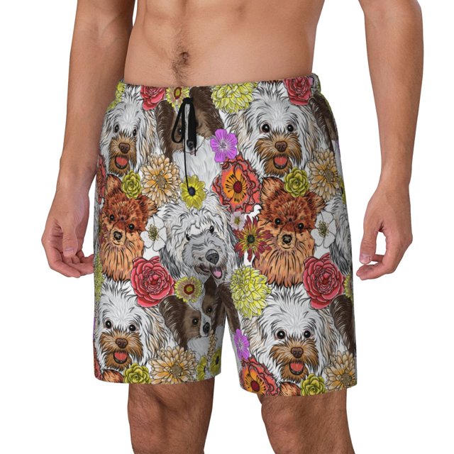 Balery Cute Dogs Puppy Bañador para hombre, shorts de playa de secado rápido con entrepierna y forro de compresión-Small