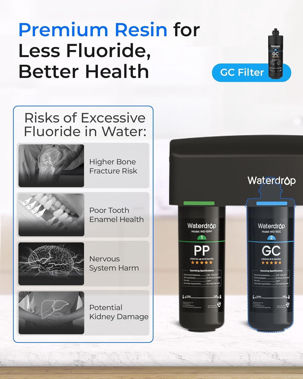 Waterdrop Under Sink Water Filter, Replacement for Waterdrop TSA & TSB &TSB-CM 3-stage Under Sink Water Filter System