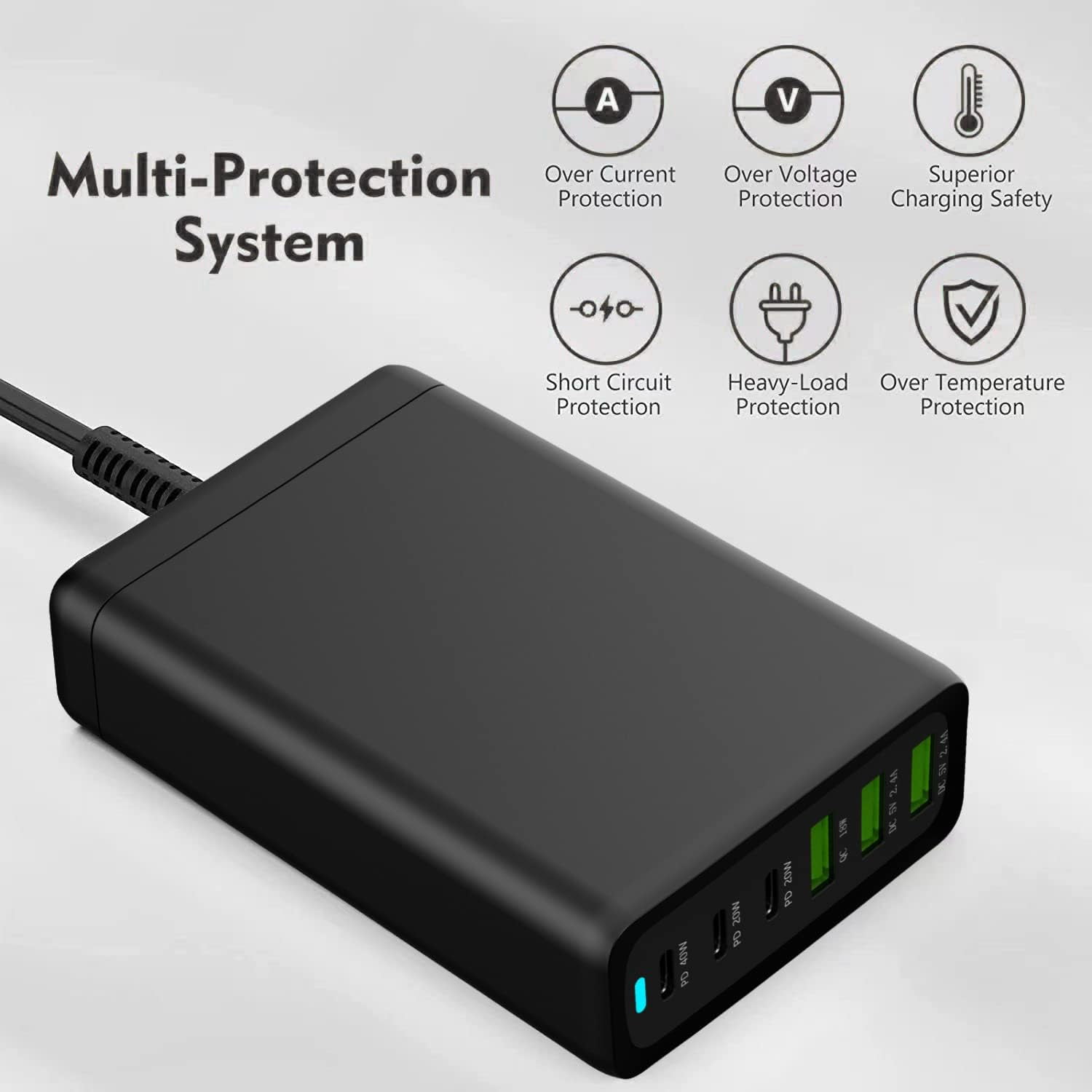 120W USB-C Snelladerstation Met 6 Poorten – GaN Hub, Handige Aan/uit-schakelaar & 1,5 Meter Snoer – Perfect Voor IPhone, Samsung En Meer