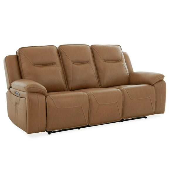 Liberty Furniture Power Recline Sofa with Charging Ports, Heat and Massage- York Butternut Leather