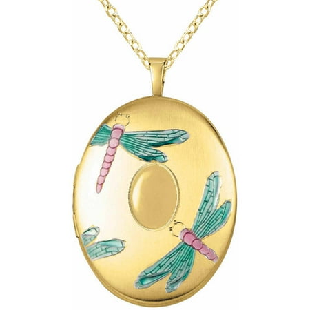 Yellow Gold-Plated Sterling Silver Oval-Shaped with Colored Dragonflies Locket