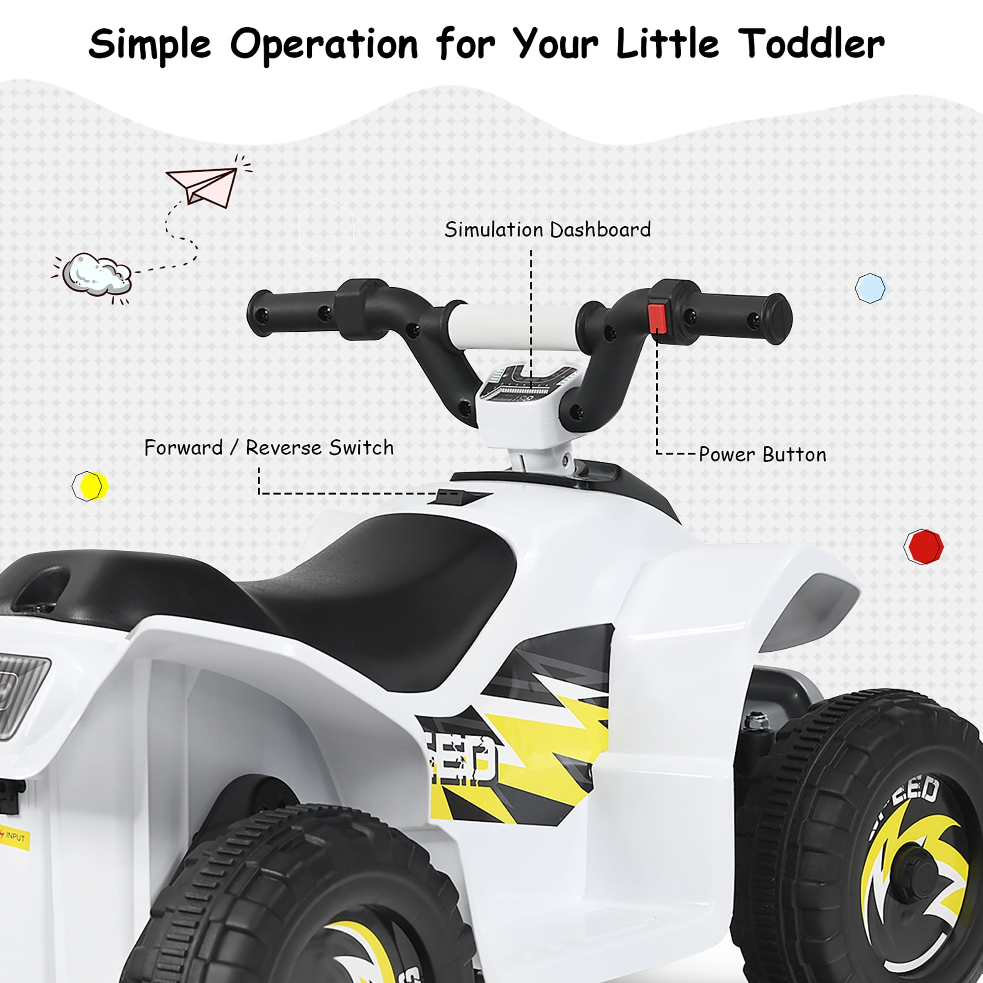 Costway 6V Kids Electric Quad ATV 4 Wheels Ride on Toy Toddlers Forward & Reverse White