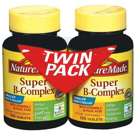 Nature Made Super B-Complex With Vitamin C & Folic Acid Twin Pack Tablets 100 ct Vitamins 2 ct