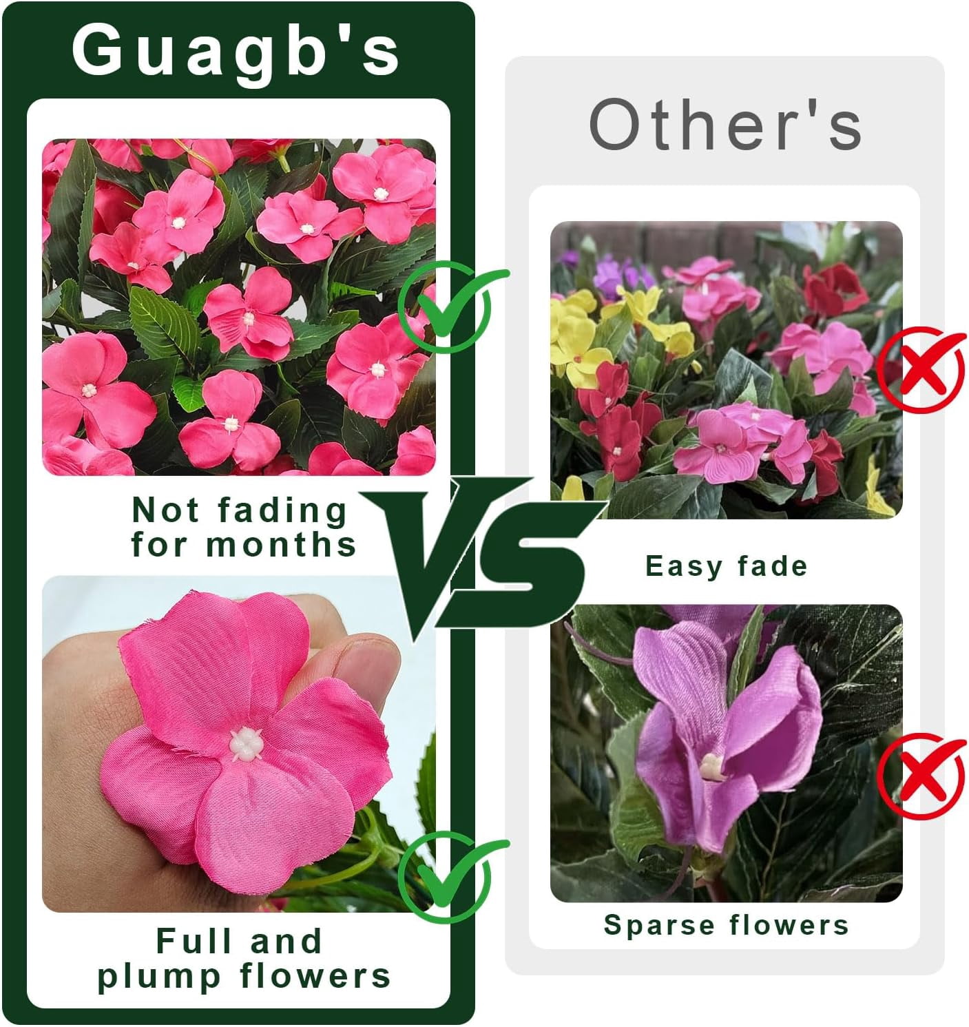 8 Bundles Artificial Impatiens for Outdoors UV Resistant Artificial Outdoor Flower Bouquet Fake Flowers Faux Plants Silk  Window Box Planter Decor(Rose Red)