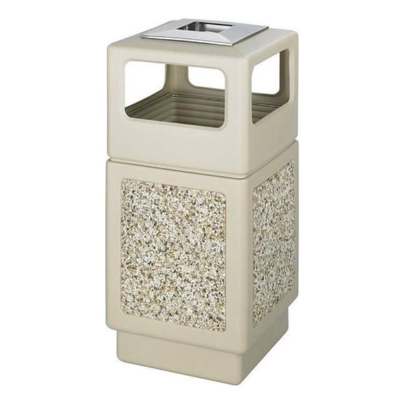 Scranton & Co Plastic Aggregate Panel 38 Gallon Trash Can in Beige