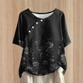 thumbnail image 1 of Fiudx Ofertas Flash Del Día Solo En Línea Top de Manga Corta con Cuello Redondo y Botones de Lino con Estampado Informal para Mujer, 1 of 5