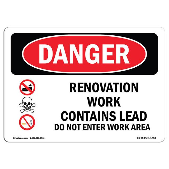SignMission OS-DS-A-1824-L-1753 Signal de Danger OSHA 18 x 24 Po - Travaux de Rénovation Contenant du Plomb Ne Pas Entrer
