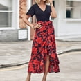 thumbnail image 2 of 2024 Clearance! JINMGG Summer Dresses 2024, Dresses for Women 2024 Summer Dresses for Women Short Sleeve V Neck Boho Floral Print Tie Waist High Low Ruffle Cocktail Maxi Dress Red XL, 2 of 7