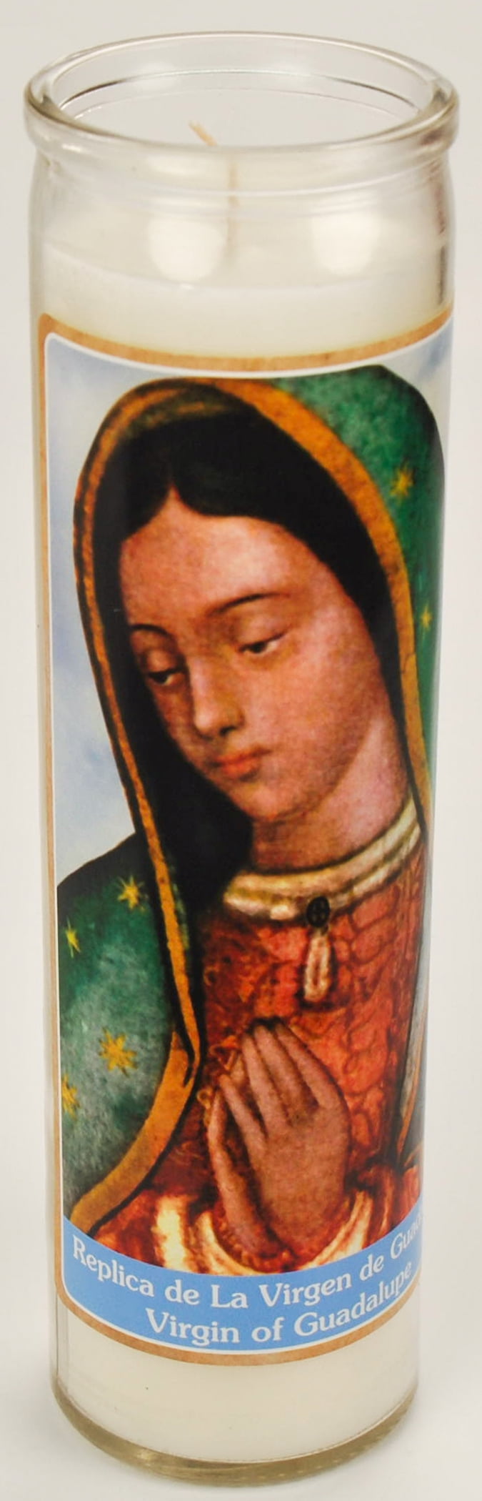 (2 pack) Prayer Candle V Guadalupe Replica White Wax, 8 Inch