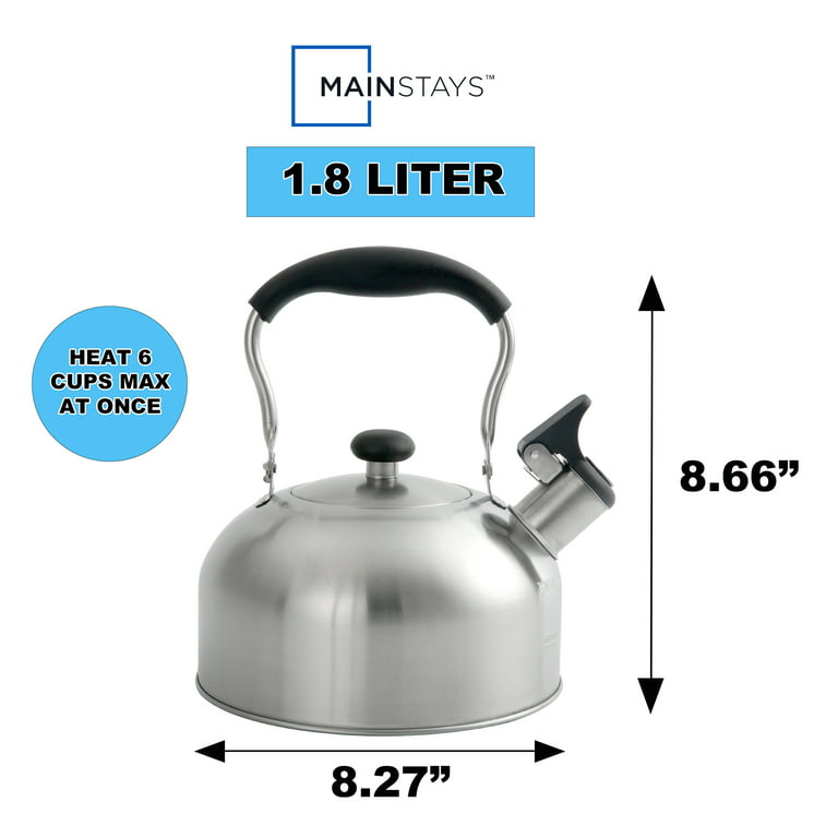 Mainstays Teal 1.8 Liter Stainless Steel Whistling Tea Kettle 