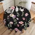 thumbnail image 3 of Spring Summer Flower Round Tablecloth 54 inches Eucalyptus Leaves Countryside Black Waterproof Oil-Proof Table Cloth Round Table Cover for Holiday Party Picnic Dinner Decor Indoor and Outdoor Use, 3 of 9