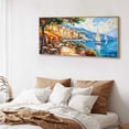 thumbnail image 3 of TOARTi Italian Town Framed Canvas Wall Art Abstract Mediterranean Coastal Cityscape Painting Italy Wall Decor for Living Room Bedroom Office 20x40 Inch, 3 of 10