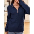 thumbnail image 4 of Women'S Sweaters Fall Winter Quarter Zip Casual Ribbed Cable Knit Pullover Navy Blue M, 4 of 7