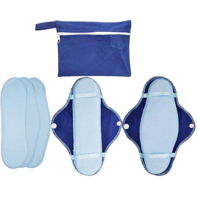 Servilletas sanitarias reutilizables de tela Almohadillas menstruales para flujo / noche, vienen con bolsa de almacenamiento con cremalle shamjiam Almohadillas sanitarias reutilizables