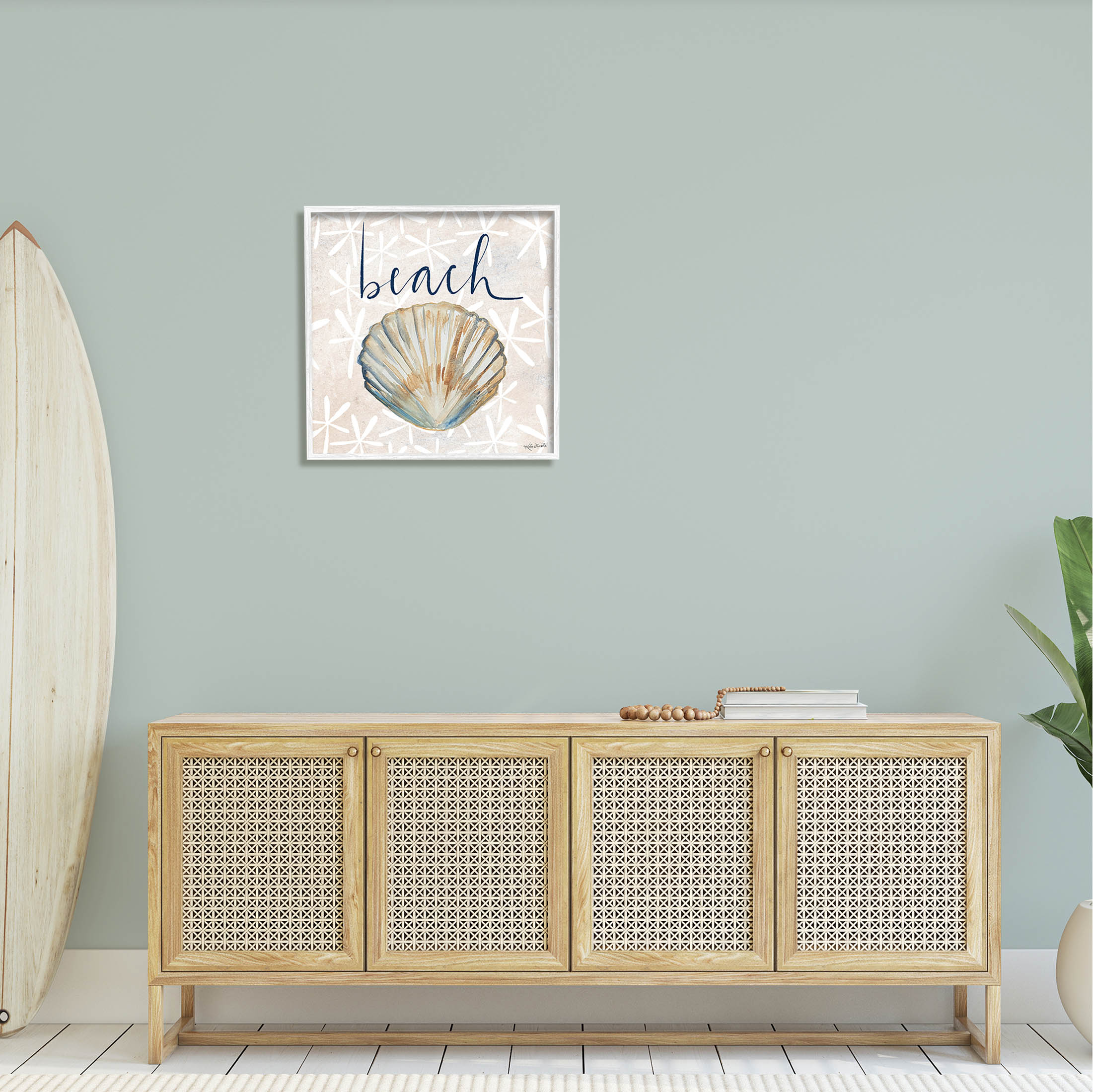 Stupell Industries Beach Seashell Patterned Florals Graphic Art White Framed Art Print Wall Art, Design by Katie Doucette
