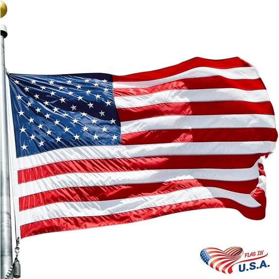American Flag 5x8 FT For Outside 100% In USA Most Durable, Heavy Duty, Luxury Embroidered Star with Brightly Colored Brass Grommets Premium US Flag (5x8 Ft)