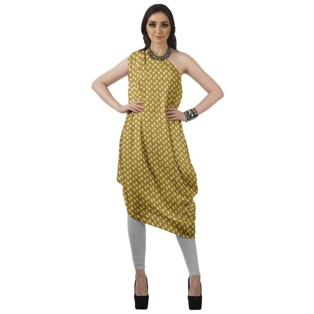 Moomaya Robe Kurti Sans Manches à une Épaule Imprimée pour Femmes, Vêtement de Créateur Boho pour Fête