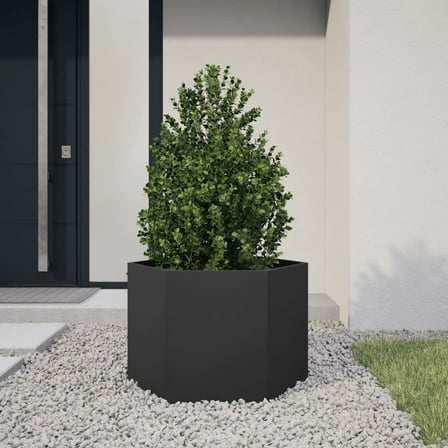 vidaXL Garden Planter Black Steel Medium Planters Garden Planter