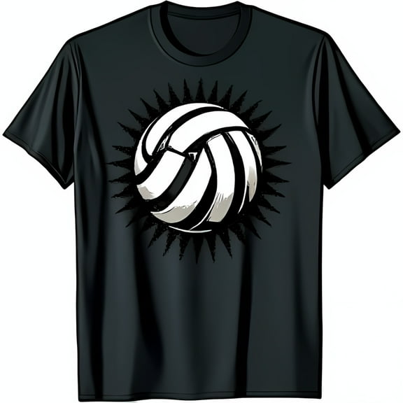 Cartoon Volleyball Graphic T-Shirt for Lovers Black Tee with Design