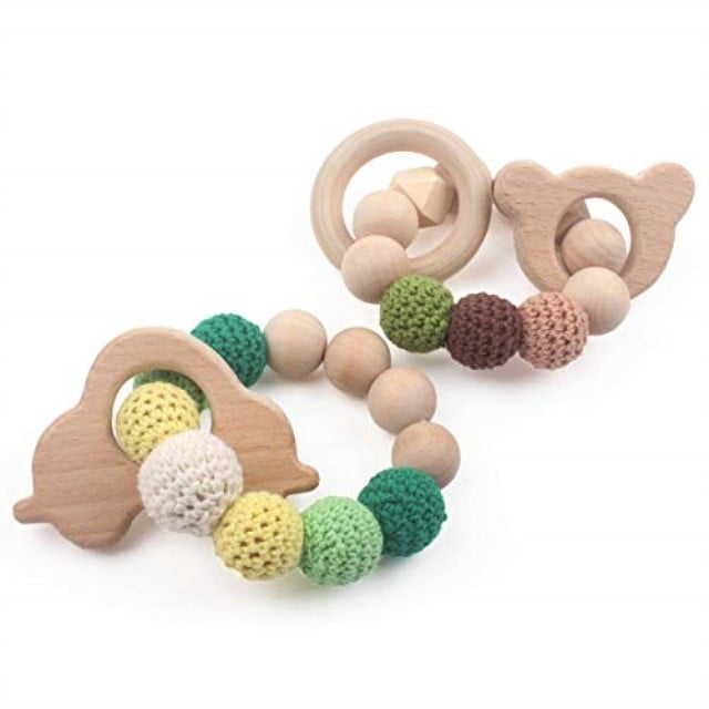 2pcs Wooden Teether Nature Baby Teething Grasping Toy DIY Jewelry Findings 