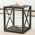 thumbnail image 2 of Industrial Style End Table with Tempered Glass Top and Rustic Wood Grain MDF, Compact Nightstand for Bedroom Living Room or Home Office Storage, 2 of 9