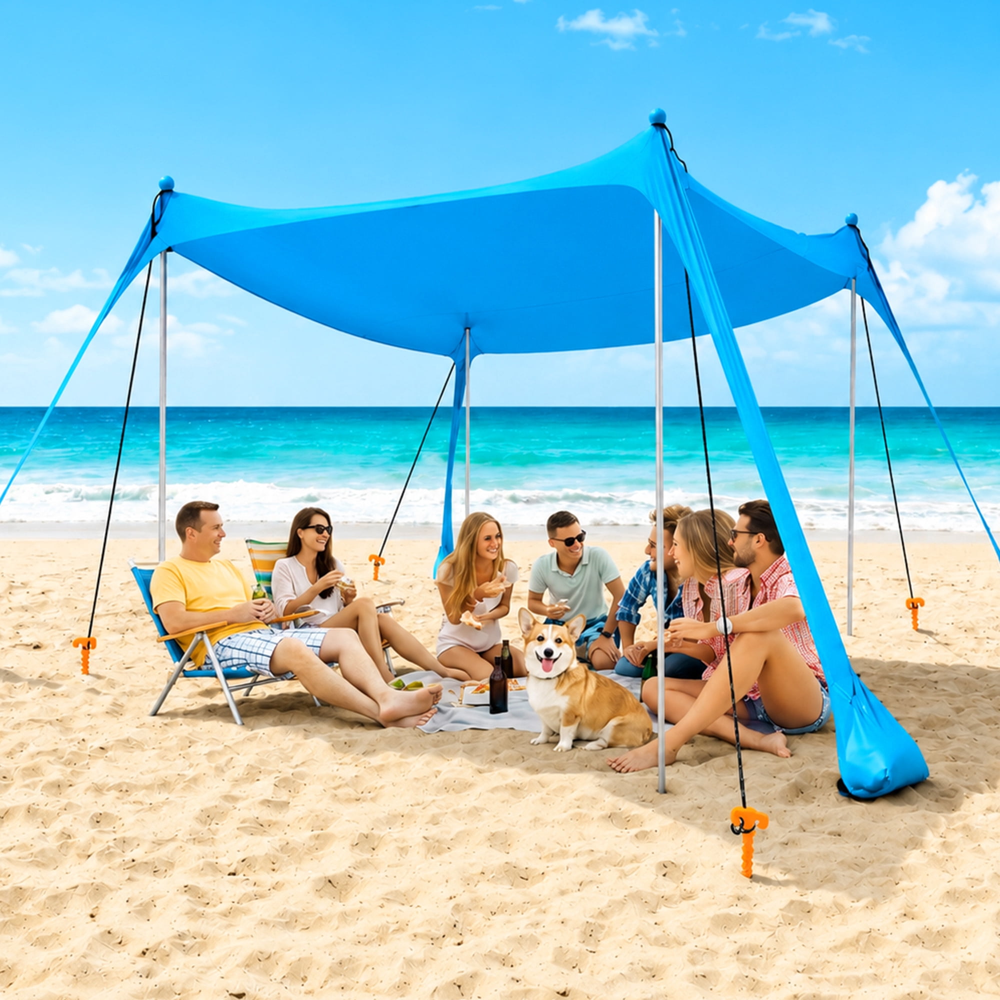 Sun Ninja Pop-Up Beach Tent 7x7.5 ft Shade Shelter for Outdoor