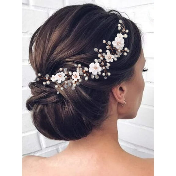 CoCoMangos Flower Bride Wedding Hair Vine Pearl Bridal Headband Rhinestones Hair Breath Accessories for Women and Girls (A Silver)