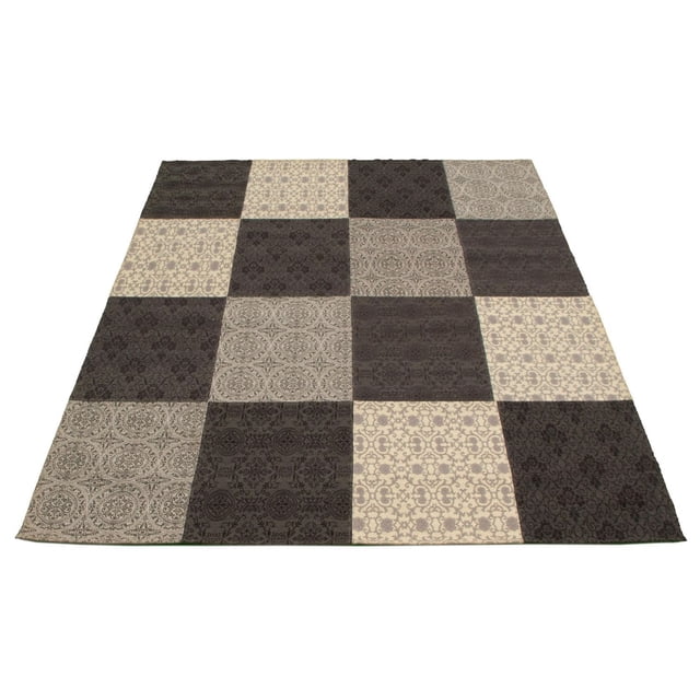 ECARPETGALLERY 6'8" x 9'9" Transitional Collage Handmade Area Rug for Living Room, Dining Room and Bedroom in Black