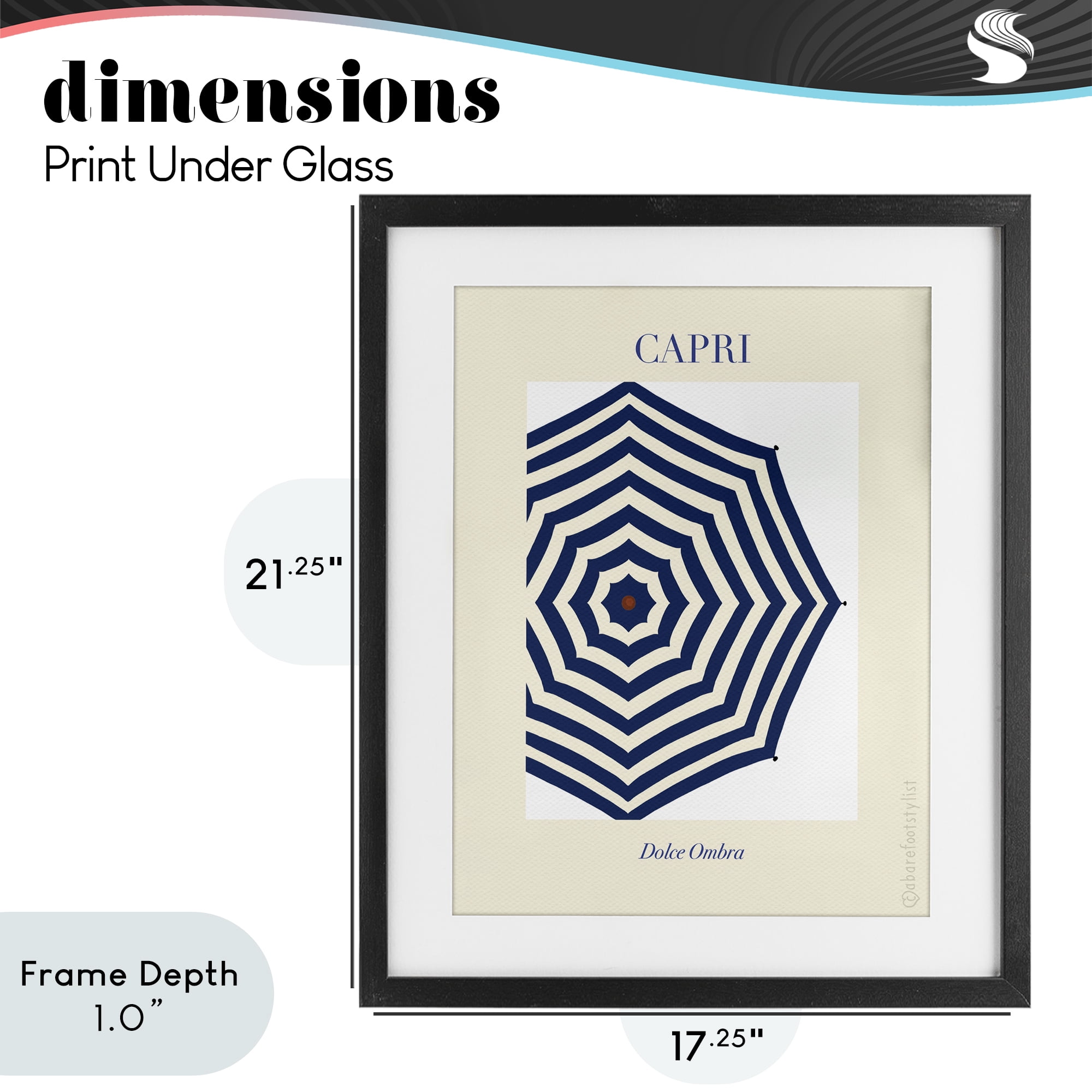 Stupell Industries Capri Striped Umbrella Black Framed Print Under Glass, design by A Barefoot Stylist