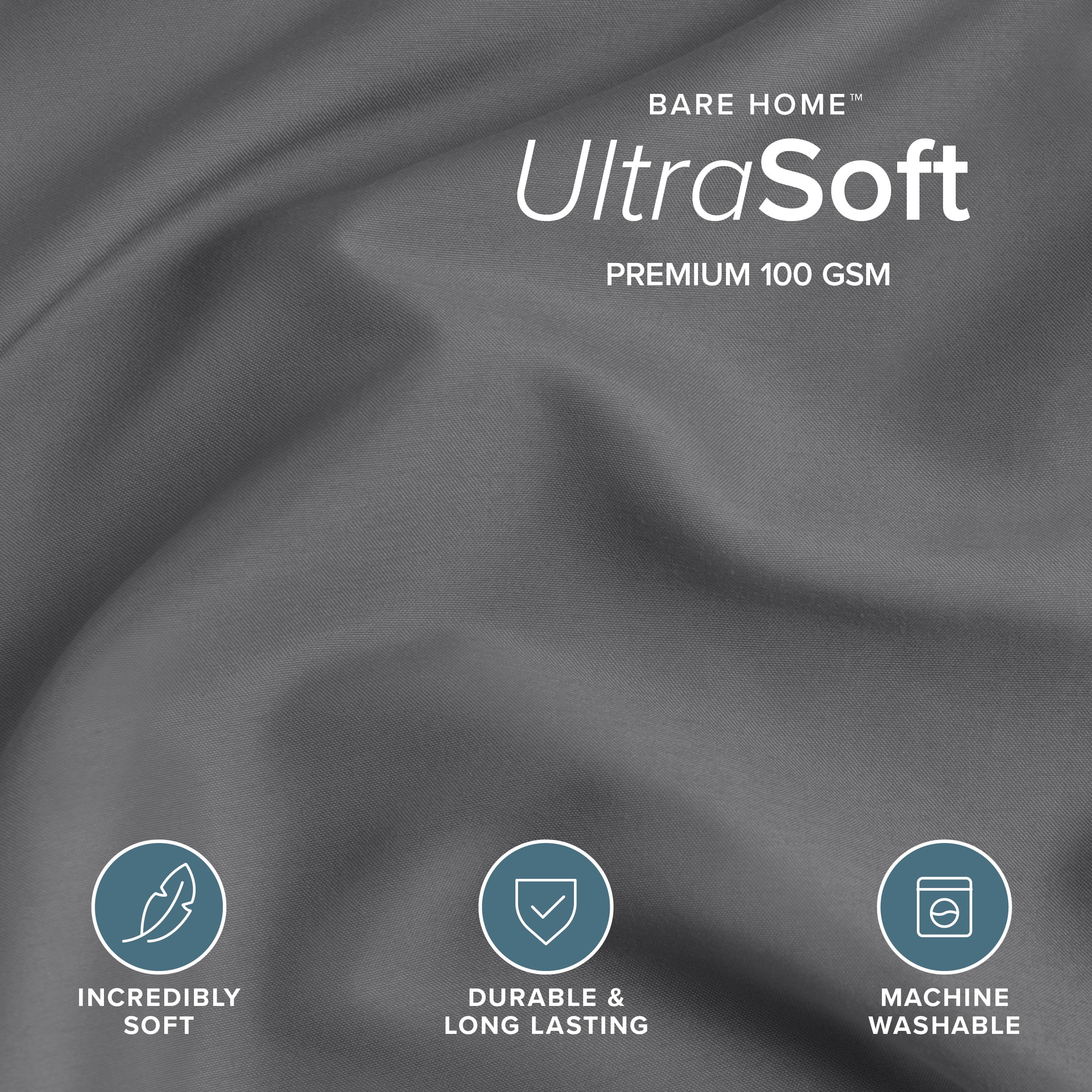 Bare Home Luxury Duvet Cover and Sham Set - Premium 1800 Collection - Ultra-Soft - Queen, Gray, 3-Pieces